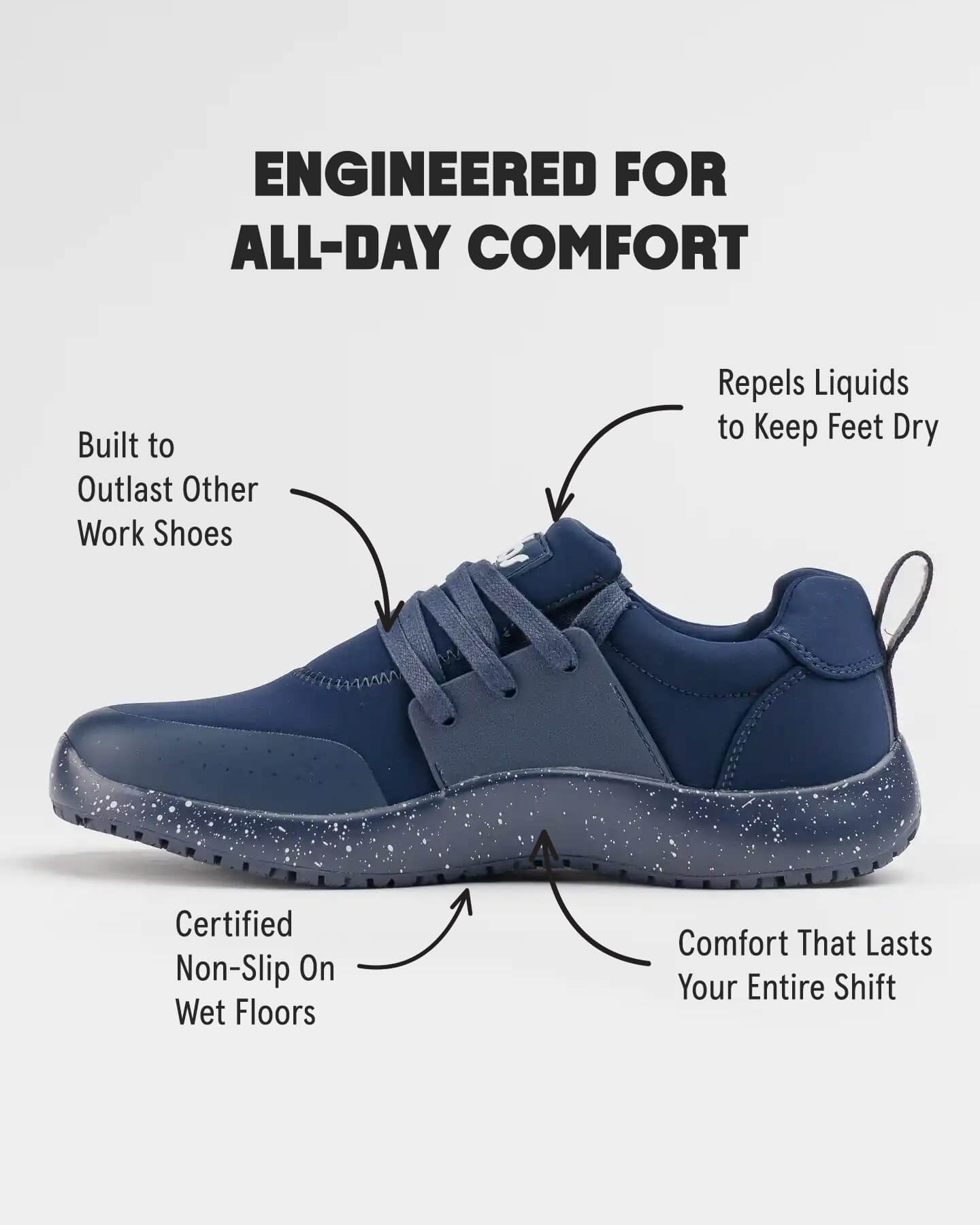 Snibbs Spacecloud 2.0 - Nebula Blue (VN): vegan, comfy, liquid-repellent, durable, certified slip-resistant, all-day support.