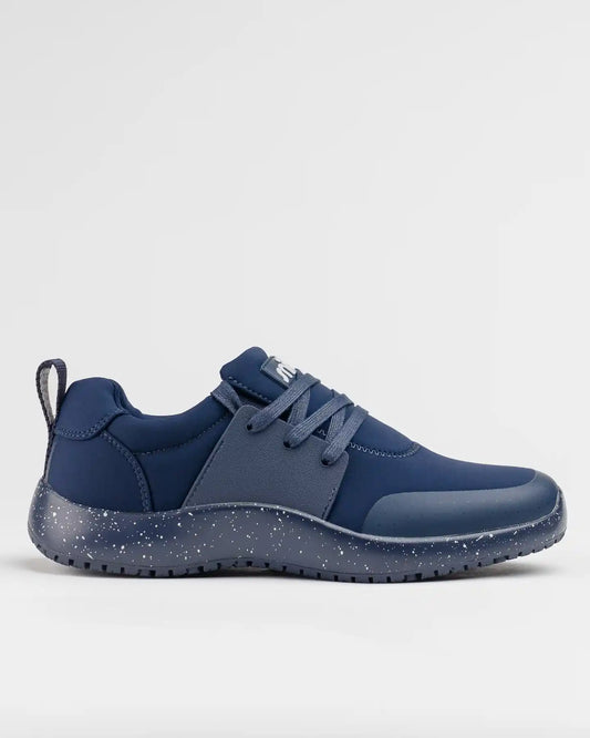 The Snibbs Spacecloud 2.0 - Nebula Blue (VN) is a vegan work sneaker with matching laces and a speckled, slip-resistant sole.