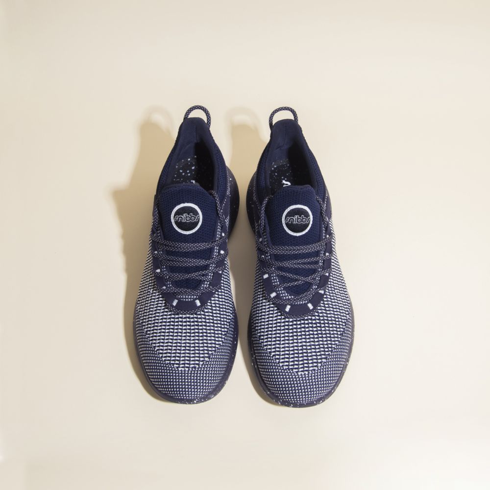The Snibbs Orbit - Blueberry Jam sneakers with a breathable knit upper, shown from above on a plain light background.