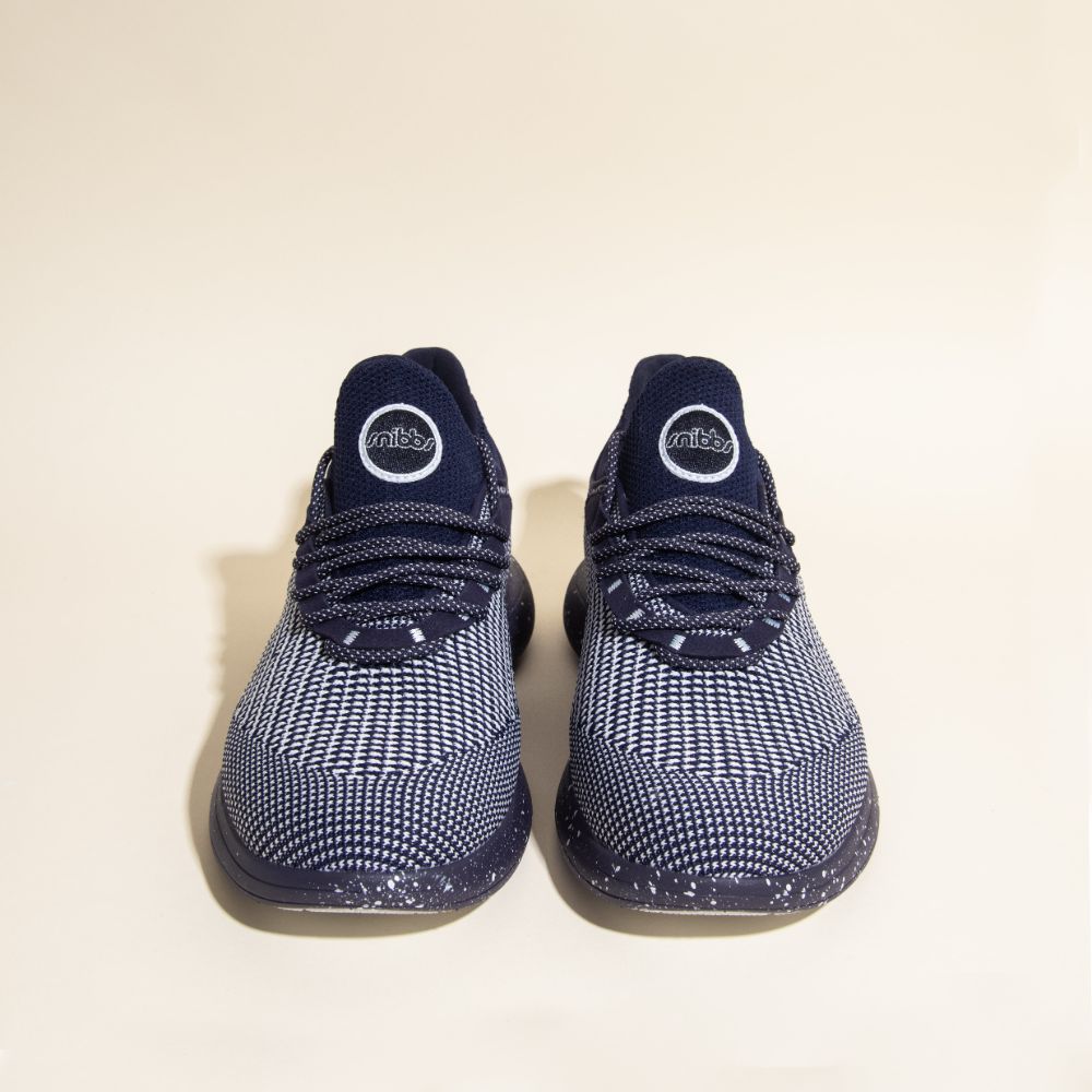 Snibbs Orbit - Blueberry Jam sneakers with a breathable knit upper and white patterns, shown side by side on a plain background.